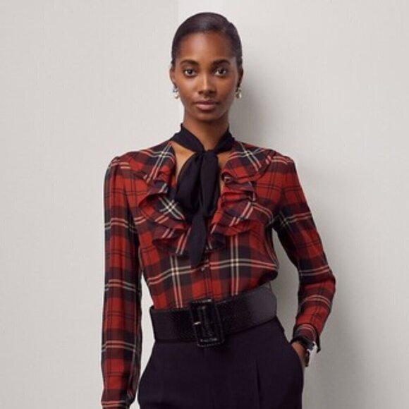 Ralph Lauren Purple Label Zandra Plaid Georgette Blouse - Picture 4 of 14